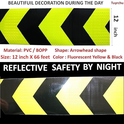 Industrial Reflective Tape 12 inch Wide for Trailer, Outdoor Waterproof High Visibility Safety Warning Adhesive Strips (66 feet)
