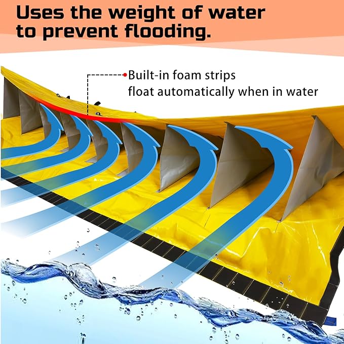 Flood Protection Self-Rising Water Gate Flood Barrier for Home,Garage Doors,Basements,Warehouses,Absorbent Sandbag Alternative L:19.5' x W:6.5' x H:2'