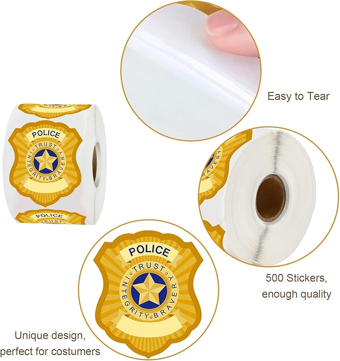 Outus 500 Pieces Police Badge Name Tag Stickers Police Label Stickers Office Paster for Kids Birthday Party Supplies