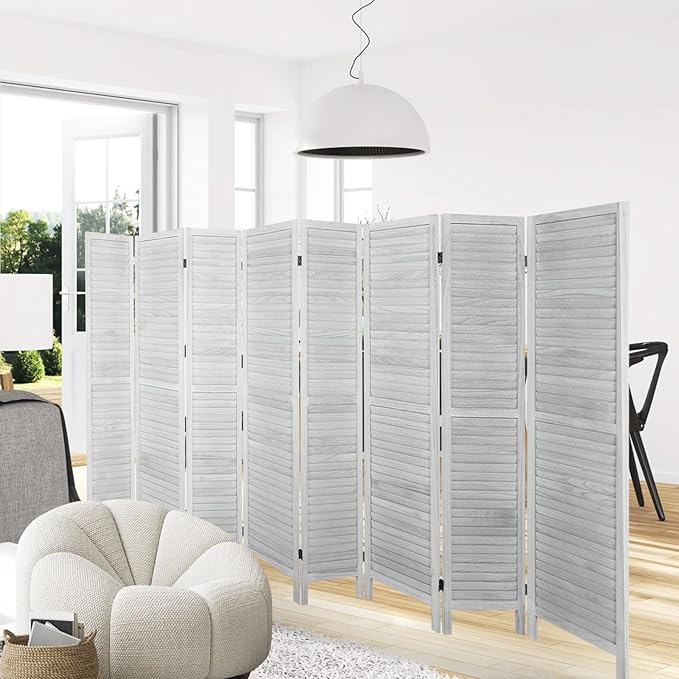 ECOMEX 8 Panel Wood Room Divider 5.6ft.Tall Folding Privacy Screen Panels, Room Divider Wall, Divider for Room Separation, Partition Room dividers and Effectively Block Sight(White)
