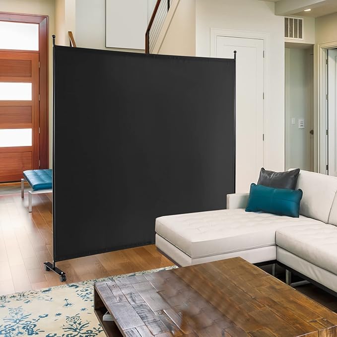 Giantex Room Divider Large Single Panel, 73''W x 73''H Privacy Screen with Lockable Wheels, Rolling Room Divider Panel for Home Office Studio, Partition Fabric Wall Divider for Room Separation, Black