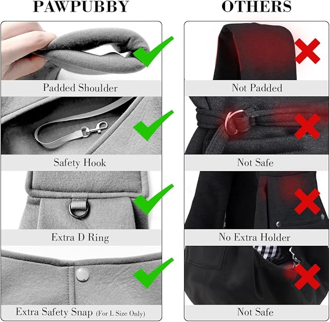 Dog & Cat Carrier Sling, Adjustable Soft Padded Shoulder Puppy Carrier, Hands-Free Dog Carrier Bag with Double Safety Buckles Premium Material for Outdoor Travel, Light Gray, M