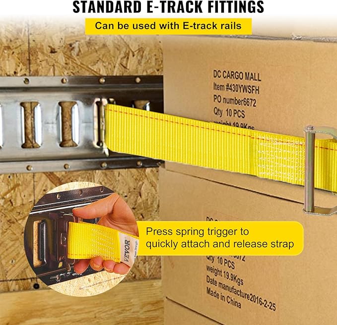 VEVOR E Track Ratchet Straps (18-Pack), 2" x 15'E-Track Straps 4400 LBS Breaking Strength, Polyester Webbing & Spring Fitting & Ratchets, Durable Tie-Downs for Tires Motorcycles Trailers Loads Yellow