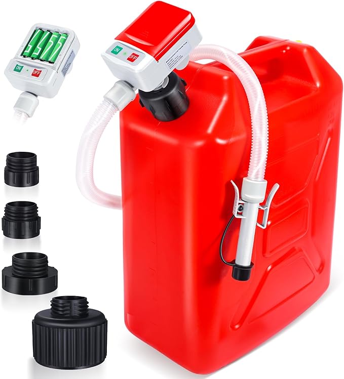 Fuel Transfer Pump with Auto-Stop Sensor-3.2GPM,Overfill Protection, 30s Alert Beep,51"Hose Transfer Pump Battery Powered with 4 Tank Adapter,Portable Liquid Pump with Nozzle for Gasoline,Diesel,Oil