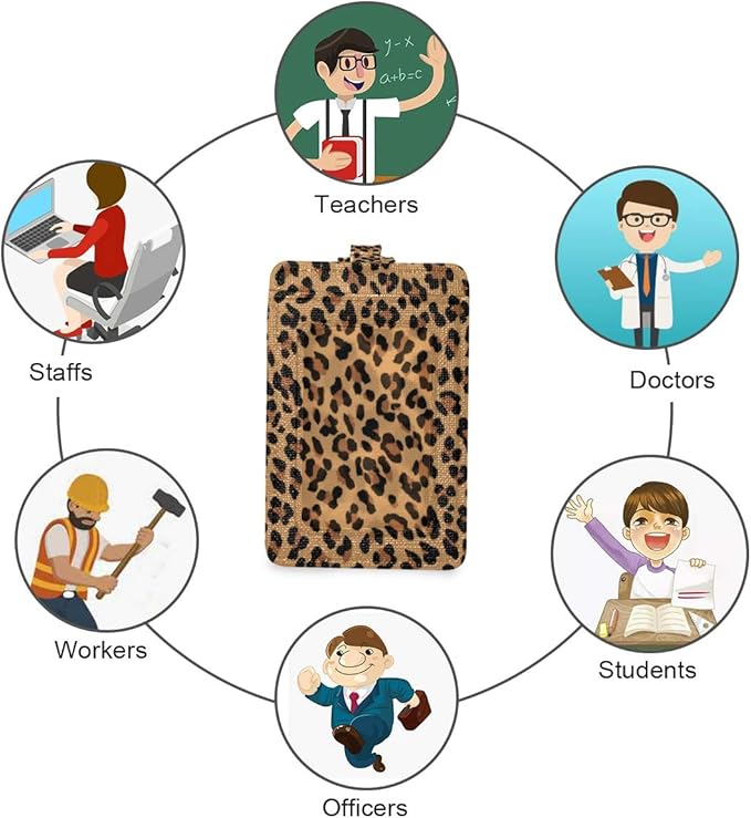 Leopard ID Badge Holder with Lanyard, Vertical Leather ID Badge Card Holder for Office Staff, School Teacher and Student