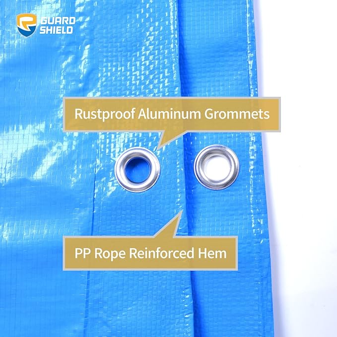 GUARD SHIELD Blue Tarp Waterproof 14x14 Feet Medium Duty All Purpose Poly Tarps Cover 7mil