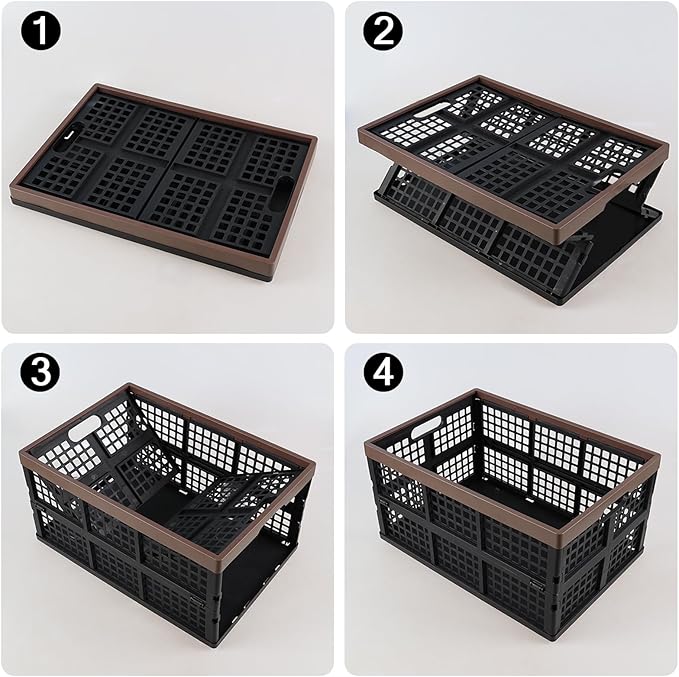 42 L Large Folding Utility Crates Plastic, 3 Packs Stackable Storage Bins, Collapsible Milk Crate