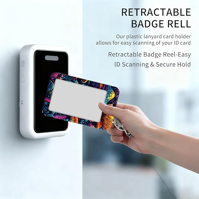 ID Badge Holder with Retractable Lanyard for Women & Men,Vertical ID Card Holder Wallet,Clear Window&Card Slot,Detachable Neck Strap for Nurse Teacher Office,Colorful Mushroom
