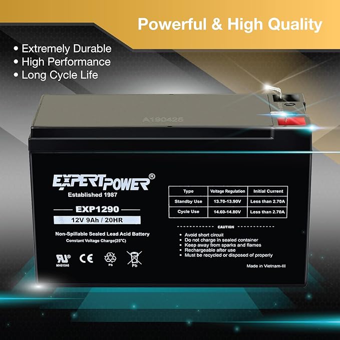 ExpertPower 12v 9ah Sealed Lead Acid Battery with F2 Terminals (.250")/2 Pack