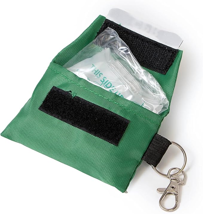 Primacare RS-8631-CS Pack of 12 CPR Barrier Keychain Pouch with One Way Valve, Face Shield Mask Keyring with HEPA Filter, First Aid Kits for CPR Training, Colors May Vary