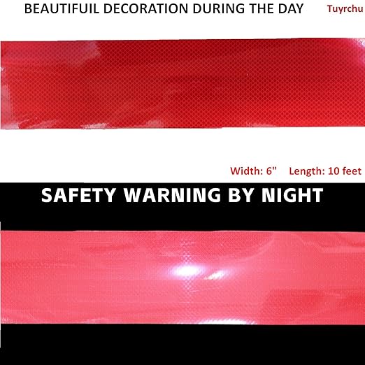 Industrial Non Fading Reflective Tape Red Outdoor Waterproof 6 inch, High Visibility Safety Warning Adhesive Stickers (10 feet)