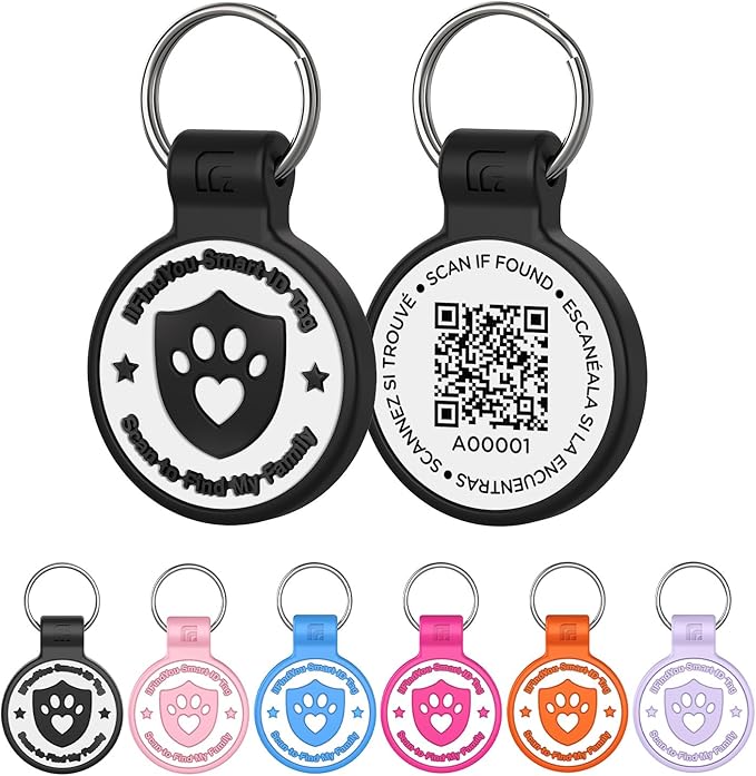 Silicone Dog Tags Personalized for Pets with QR Code, Emergency Contact Info, Anti-Lost, Scan Location Alerts(Black-L)