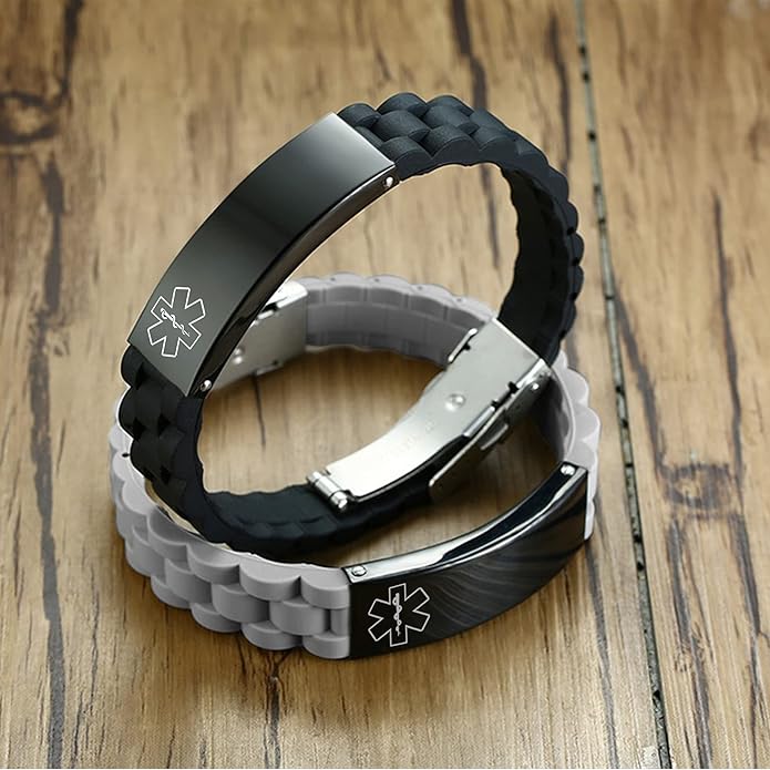 VNOX Medical Alert Bracelets for Men & Women Kids with Free Engraving Adjustable Stainless Steel Mesh Emergency Medical ID Bracelets Wristband