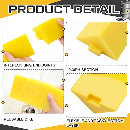 1 Pcs Spill Barrier Dike 5'L x 4.3"W x 2.4"H Water Dam Barrier Liquid Blocker for Garage Home Floor Flooding Solutions(Yellow)