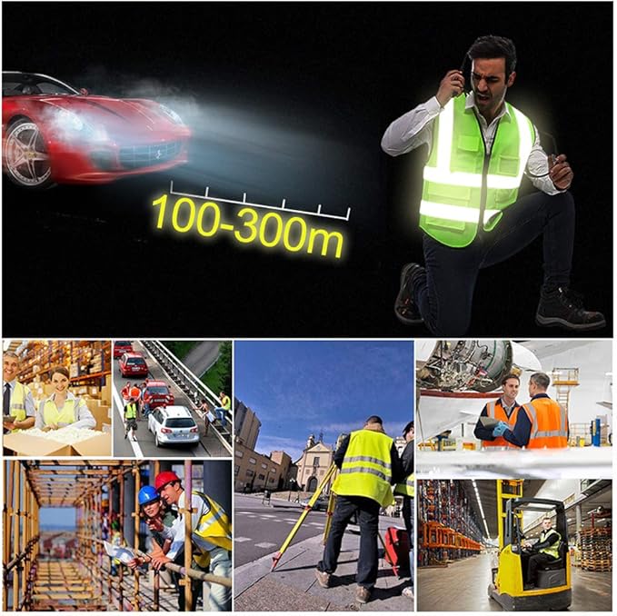 YOWESHOP High Visibility Safety Vest Custom Your Logo Protective Workwear 5 Pockets With Reflective Strips Outdoor Work Vest (Pink (L))