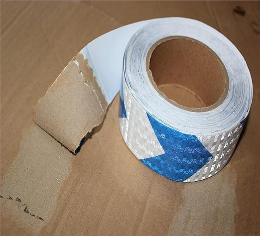 Blue White Reflective Tape 1 inch Wide for Trailer, Outdoor Waterproof High Visibility Safety Warning Adhesive Strips (66 feet)