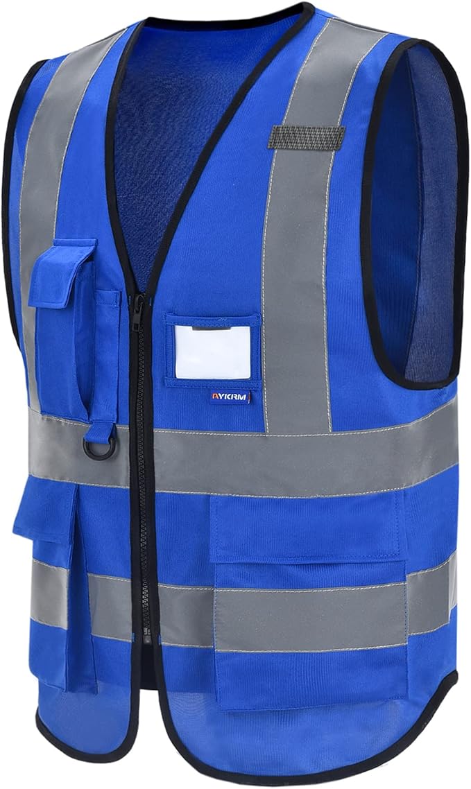 A-SAFETY XSmall Blue Safety Vest Reflective Work Vest,Hi Vis vest 7 Pockets, X-Small
