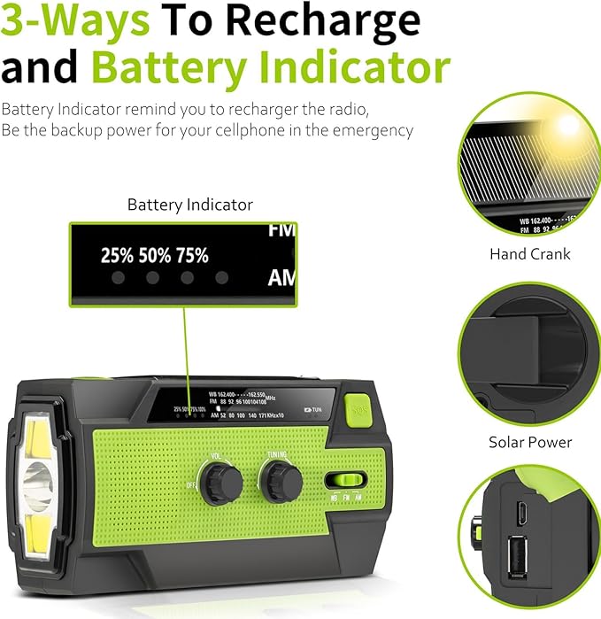 Solar-Powered Emergency Survival Radio, Hand Crank Radio, Emergency Weather Radio Hand Crank Solar Charge Am/Fm/NOAA, for Indoor, Outdoor & Emergency (Orange)