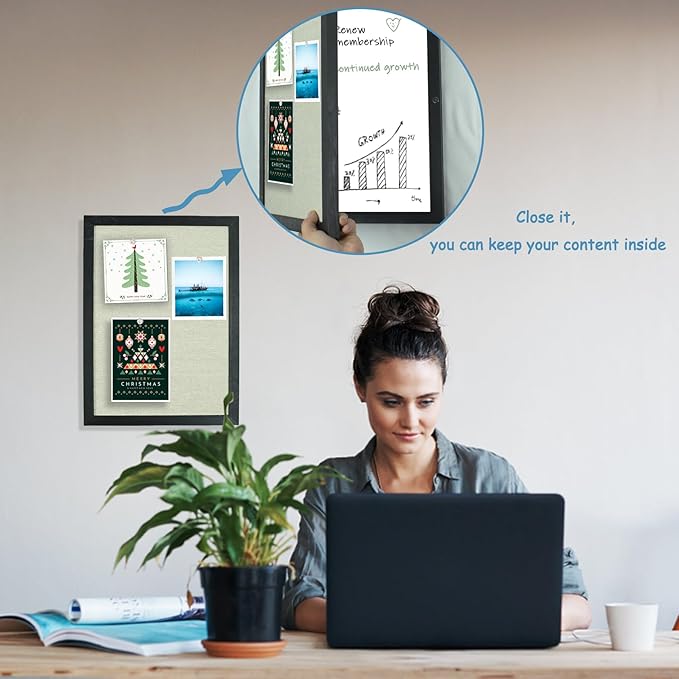 Magnetic Dry Erase Hidden Whiteboard with Black Wooden Frame, Gray Fabric Bulletin Board Exterior and Whiteboard Interior, 11.8x15.7inch (30x40cm)