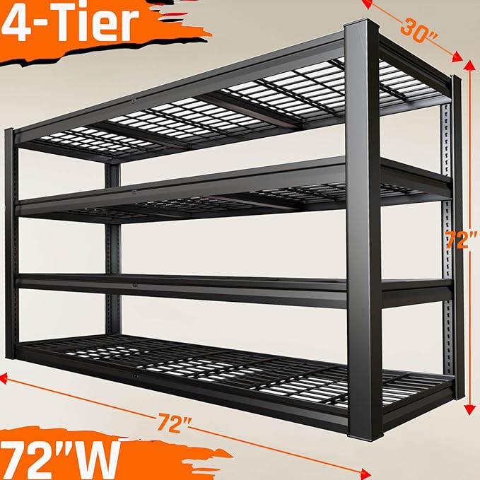30" D Storage Shelves, 72" W Garage Shelving Heavy Duty Metal Adjustable Garage Shelves, Shelving Units Industrial Shelving for Warehouse, 72" W x 30" D x 72" H,2 Pack
