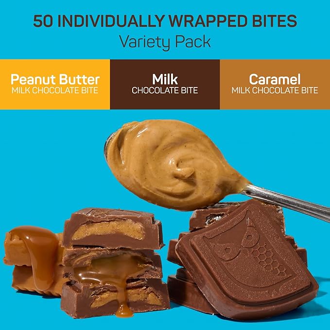 AWAKE - Caffeinated Chocolate Bites - 50mg Caffeine - Variety Pack (3 Flavors), 50 Bites - Peanut Butter, Milk, & Caramel - Energy Bites - Coffee Alternative - Fairtrade, Gluten Free, Non GMO - 0.48oz