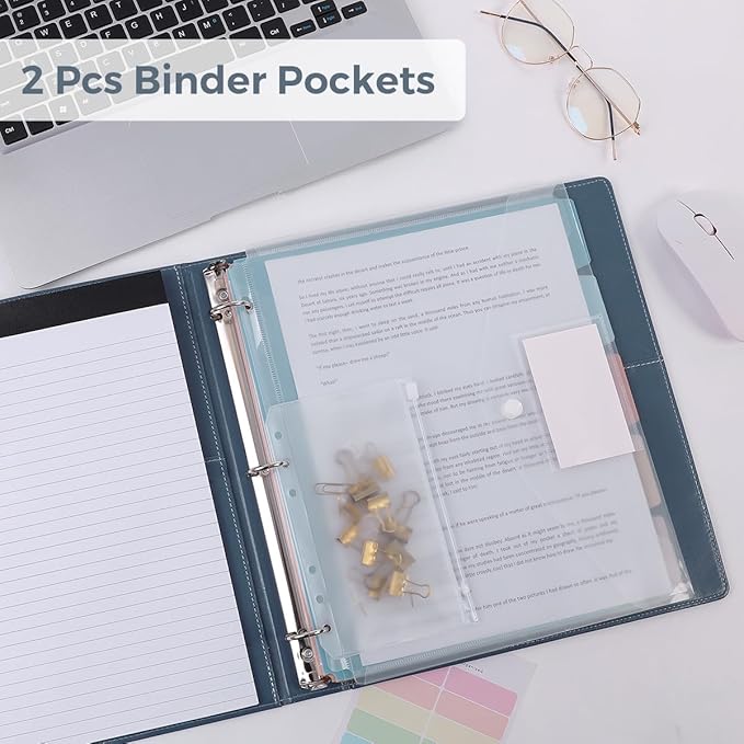 SKYDUE 3 Ring Binder with Clipboard 1 Inch, 13.2" × 10.2" PU Clipboard Binder with Notepad & 5 Dividers with 5 Pockets, Labels, Clipboard Folder Great for School Office(Fit Letter Sized Paper)
