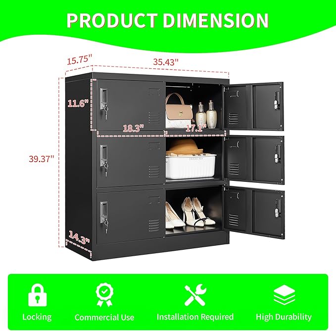Metal Lockers for Employees 6 Doors,Office Storage Locker, Employee Steel Locker Cabinet with Lock,Staff Locker with Keys Storage Cabinet for Gym Home Office School Garage,Assembly Required