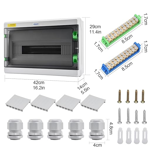 Mollom 18 Way HA Series Power Distribution Box with Bus Bars and Din Rail for Miniature Circuit Breaker MCB,Waterproof IP66,Solar Power Distribution Panel for Indoor and Outdoor Use