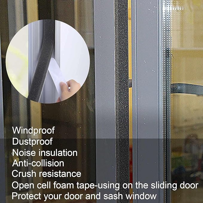 Single-Sided Adhesive Foam Tape Low-Density, Super Soft Easy Adjust Sealing Strip for Window Door Air Gap, Sponge Draft Blocker and Sound Reducer, 1.96in x 6.6FT Black
