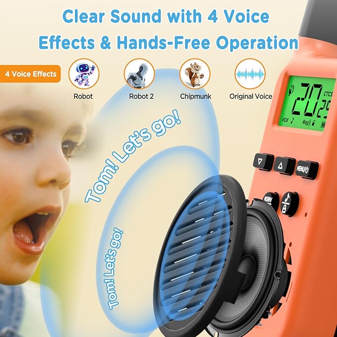 Peakeep Walkie Talkies for Kids Long Range 3 Miles, Voice-Changing Toys Gifts for 3-12 Years Old Boys Girls, 2 Way Radios Big LCD Screen, Flashlight, Camping Hiking Outdoor, Battery Operated, 2 Packs