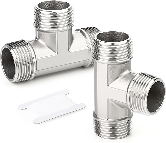TAISHER 2PCS 304 Stainless Steel Tee Pipe Fittings, 3/4" x 3/4" x 3/4" NPT Male Pipe Fittings
