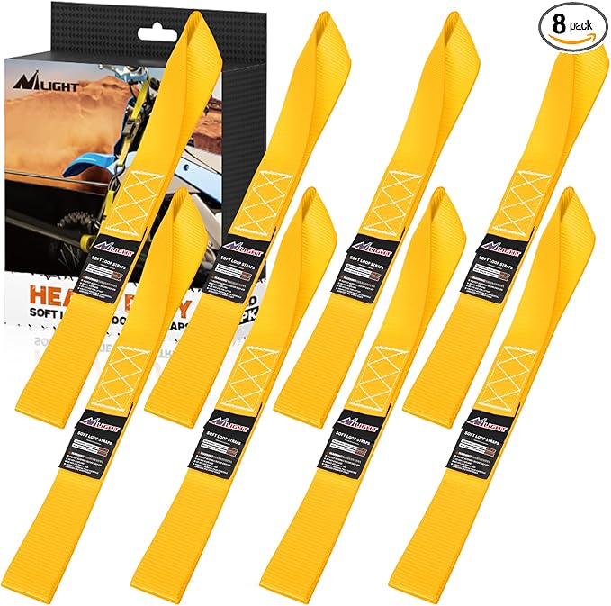 Nilight Soft Loop 1.7”×17" Motorcycle Tie Down Straps Heavy Duty 12000Lbs Max Break Strength for Securing ATV UTV Kayak Moving Cargo (8PK-Yellow)