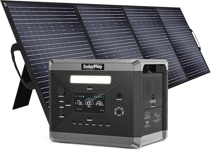 SolarPlay Portable Power Station 2400W (Peak 4800W), 2106Wh Solar Generator with 200W Solar Panel 1.5Hrs Fast Charging LiFePO4 Battery,4 AC Outlets Emergency Power Station for Outdoor Battery Backup