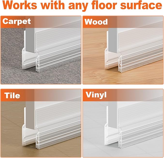 Door Draft Stopper, Door Sweep for Bottom of Door, Weather Stripping Door Seal, Under Door Gap Filler, Under Door Draft Blocker Soundproof/Insulator, Door stoppers (Transparent, 39‘’)