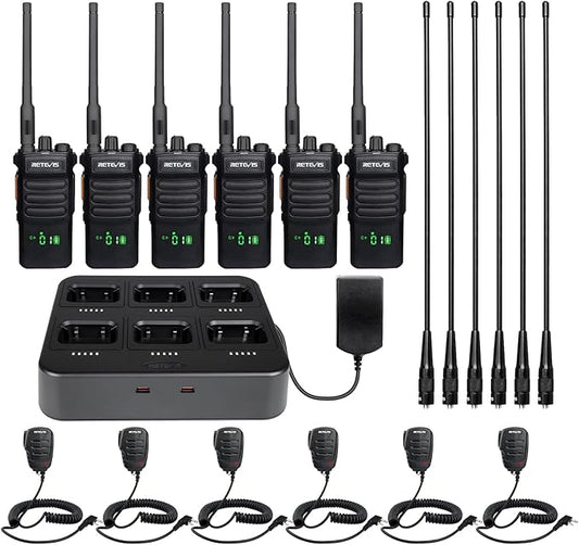 Retevis RT86 Professional Walkie Talkies for Work with Shoulder Mic and Long Antenna,High Power Two Way Radios Long Range with 6 Way Charger,2600mAh,Commercial 2 Way Radio for Construction(6 Pack)