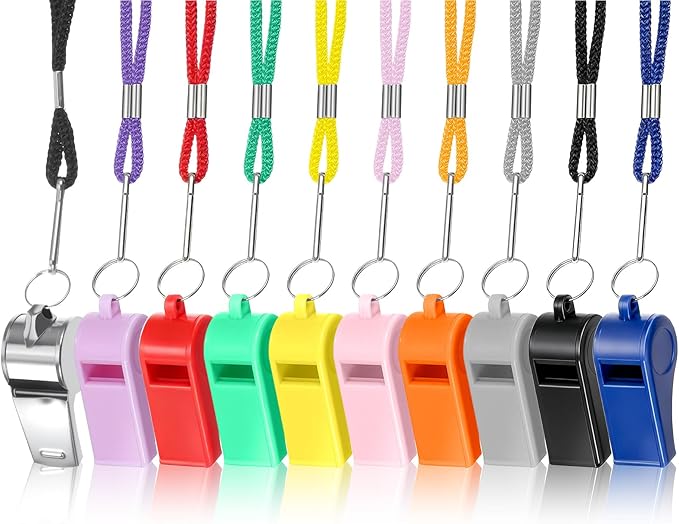 10-Pack Whistle Emergency Set - Lifeguard Whistle, Whistles Bulk for Coaches, Coaches Whistles with Lanyard - Durable Plastic & Stainless Steel