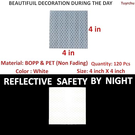 White Reflective Stickers 4 inch X 4 inch, Outdoor Waterproof High Visibility Warning Safety Adhesive Reflector Tape (120 Pcs)