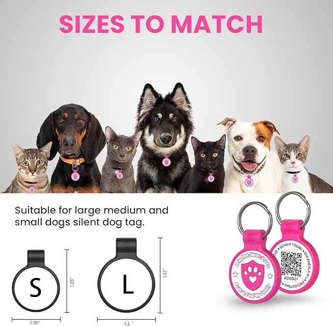 Silicone Dog Tags Personalized for Pets with QR Code, Emergency Contact Info, Anti-Lost, Scan Location Alerts(Rose Red-L)