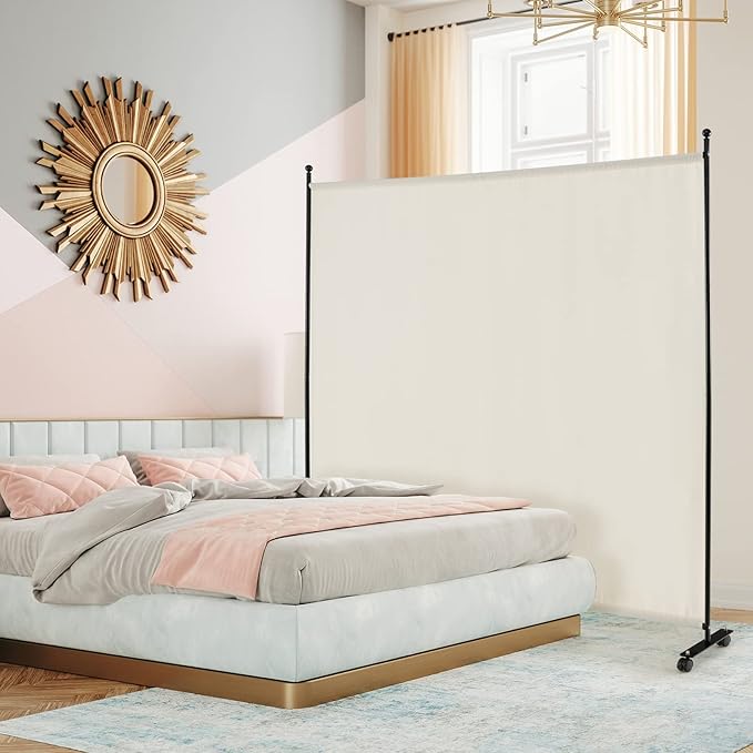 Giantex Room Divider Large Single Panel, 73''W x 73''H Privacy Screen with Lockable Wheels, Rolling Room Divider Panel for Home Office Studio, Partition Fabric Wall Divider for Room Separation, Beige