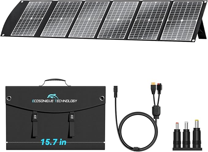 Extremely Lightweight and Compact Foldable Ecosonique 100W Portable Solar Panels Charger for Camping Power Station, Solar Generators, Cell Phones with USB QC3.0, Type-C PD3.0, Anderson and XT60 DC 20V