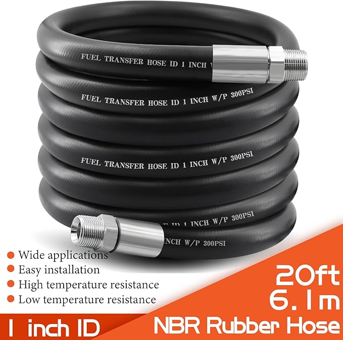 1" Fuel Transfer Hose 20FT,Farm Pump Hose with Male NPT Fittings for Gasoline,Diesel,Biodiesel…