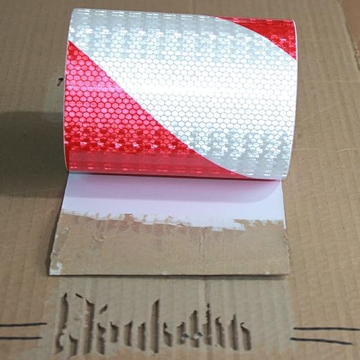 Red White Reflective Tape 12 inch Wide for Truck, Outdoor Waterproof High Visibility Safety Warning Adhesive Strips (66 feet)