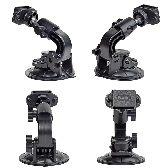 TWAYRDIO Windshield/Dashboard Mount Base, Adjustable Angle Suction Cup Holder Mounting Bracket for BaoFeng Retevis Motorola Talkabout Yaesu Handhelds HT Walkie Talkie Two Way Radio