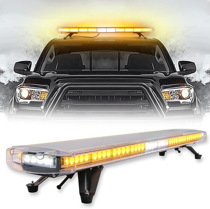 47" 88LED Extreme Bright Intensity Construction Emergency Warning Beacon Strobe Light Bar Rooftop Low Profile Law Enforcement Hazard Flashing for Tow Work Truck Vehicle Amber/White/Amber
