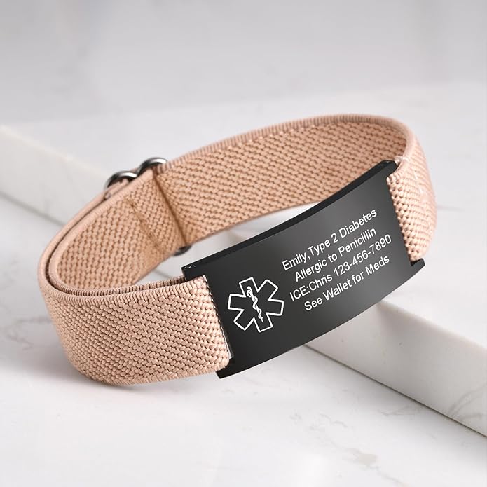VNOX Medical Alert Bracelets for Men & Women Kids with Free Engraving Adjustable Stainless Steel Mesh Emergency Medical ID Bracelets Wristband
