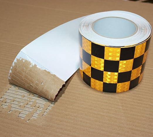 Reflective Tape Yellow Black 4 inch X 166 feet, Outdoor Waterproof Hazard Conspicuity Warning Industrial Marking Tape