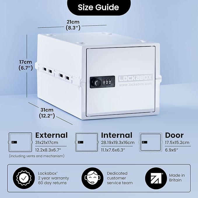 Lockabox One™ | Premium Lock Box | Medium Combination Lock Box For Food, Medicine & Home Safety | External Size 12 x 8 x 6.6 inches (Opal White)