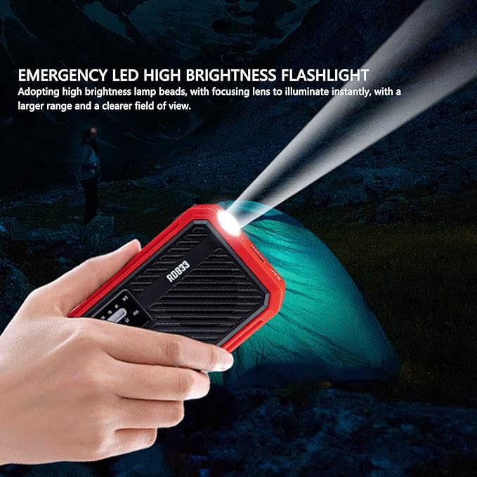 ciciglow Hand Crank Emergency Radio, AM FM Portable Solar Weather Radio with LED Flashlight and SOS Alarm for Outdoor Camping Hiking (Red)