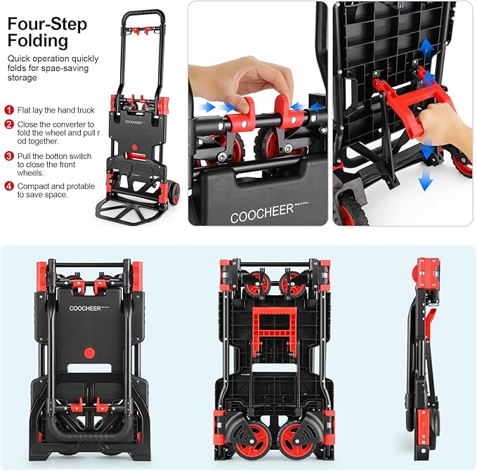 2-in-1 Hand Trucks Dolly, 330Lbs Hand Cart with Basket,Foldable Hand Truck Heavy Duty Dolly with Retractable Handle,Folding Dolly Cart with Wheels,Collapsible Dolly