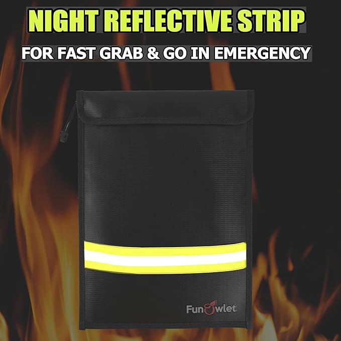 Fireproof Waterproof Money Document Bag - 15" x 11" Upgraded Zipper Bags, Fire & Water Resistant Storage Organizer Pouch for A4 A5 Documents Holder,File,Cash,Jewelry,Passport,Tablet,Laptop (Black)